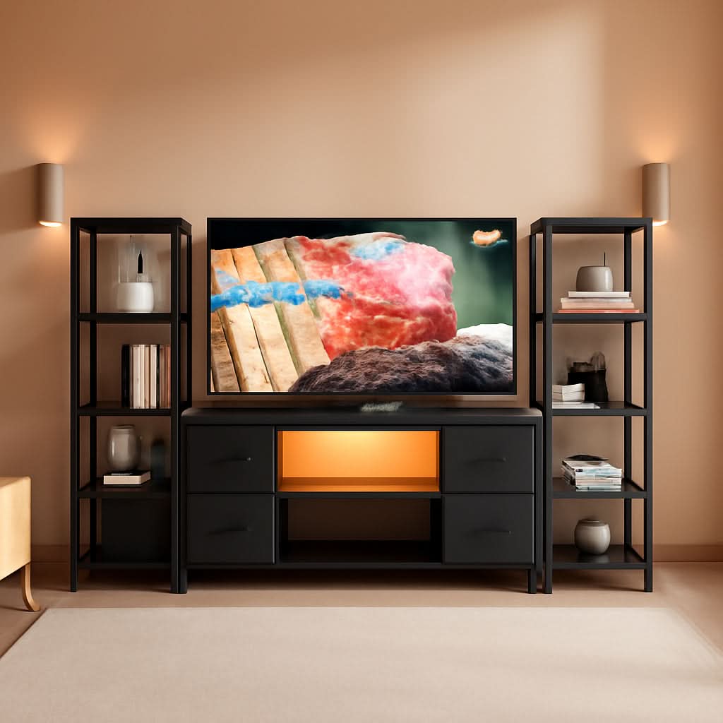 LED TV Stand 60 Inch Wide Display With USB Charging Contem porary