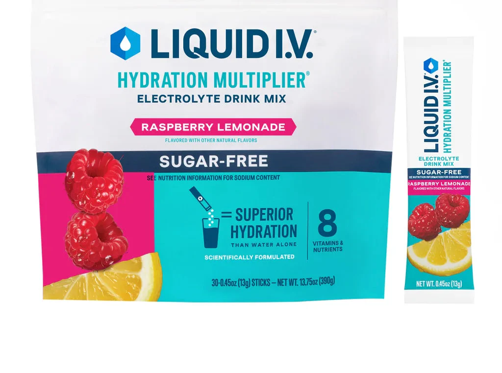 Liquid I.V. Hydration Multiplier, 21 Individual Serving Stick Packs Sugar Free, Raspberry Lemonade