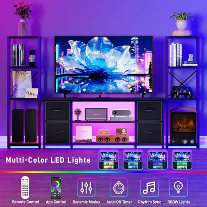 LED TV Stand 60 Inch Wide Display With USB Charging Contem porary