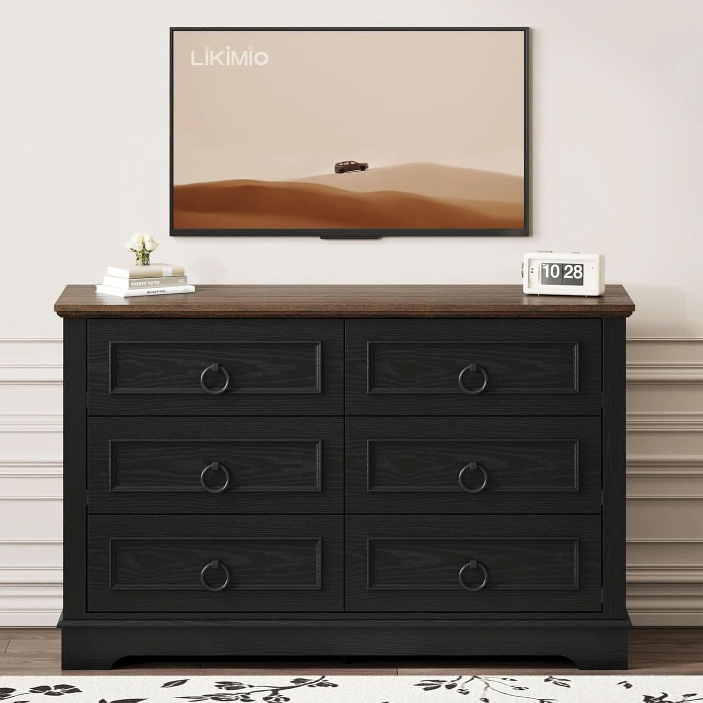 Black FortySevenPointTwoInch Wide Six Drawer Dresser