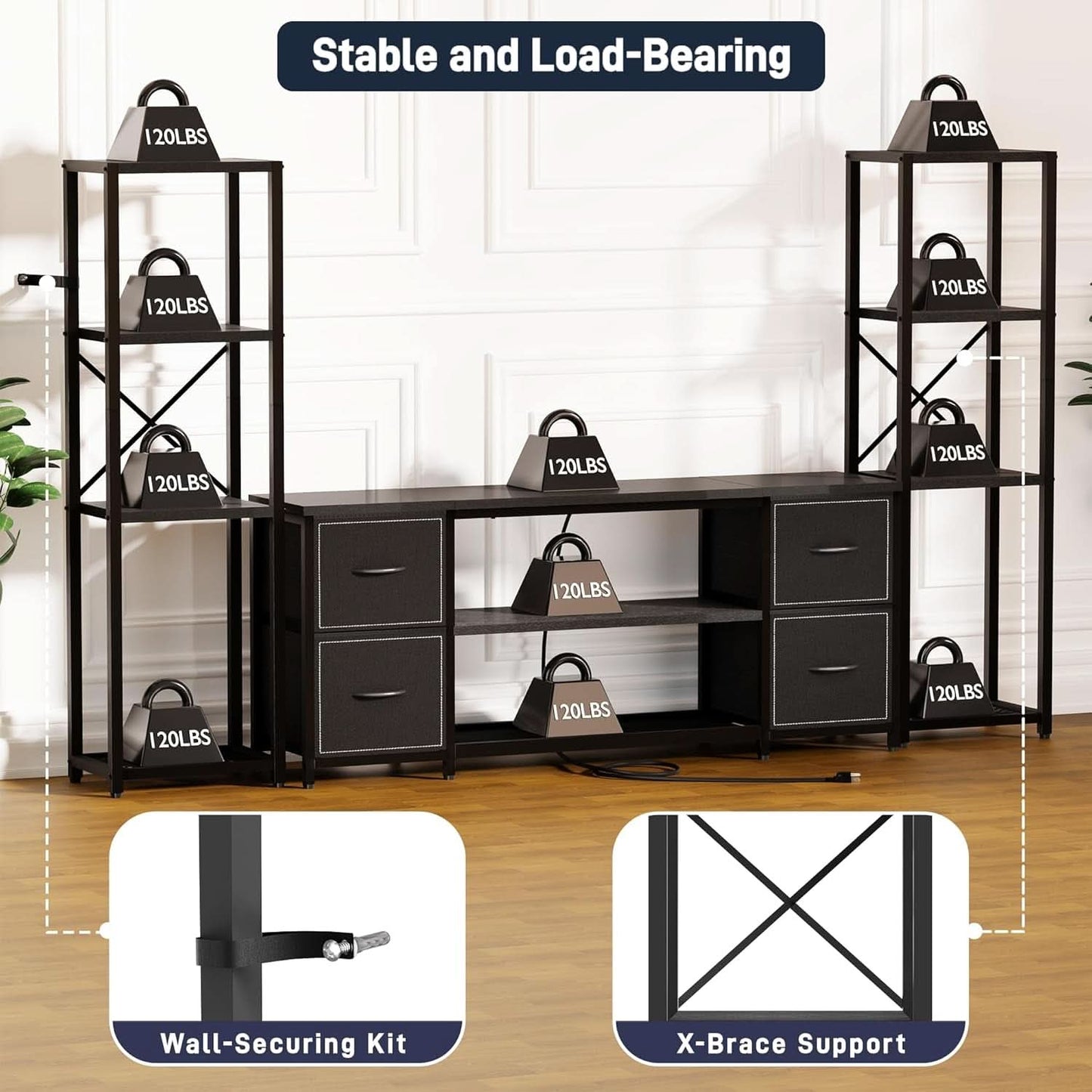 LED TV Stand 60 Inch Wide Display With USB Charging Contem porary